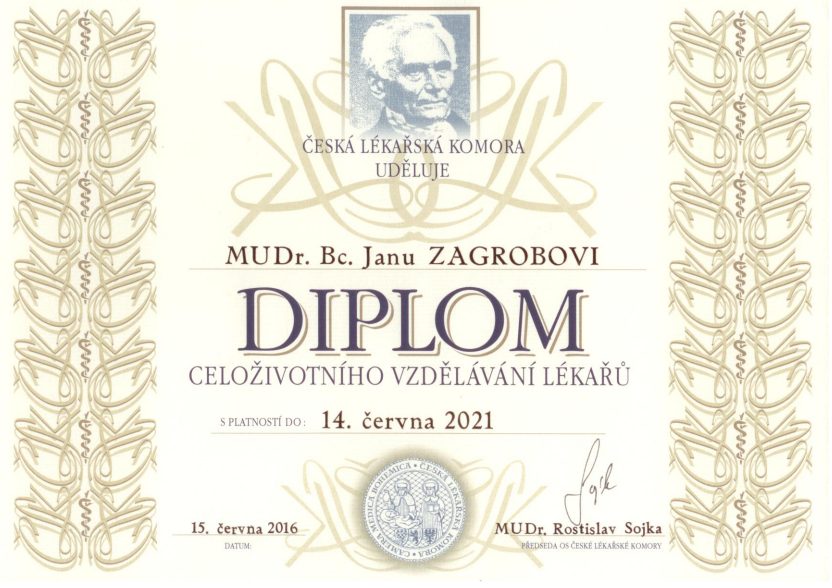 MUDr. Jan Zagroba - diplom celoživotní vzdělávání